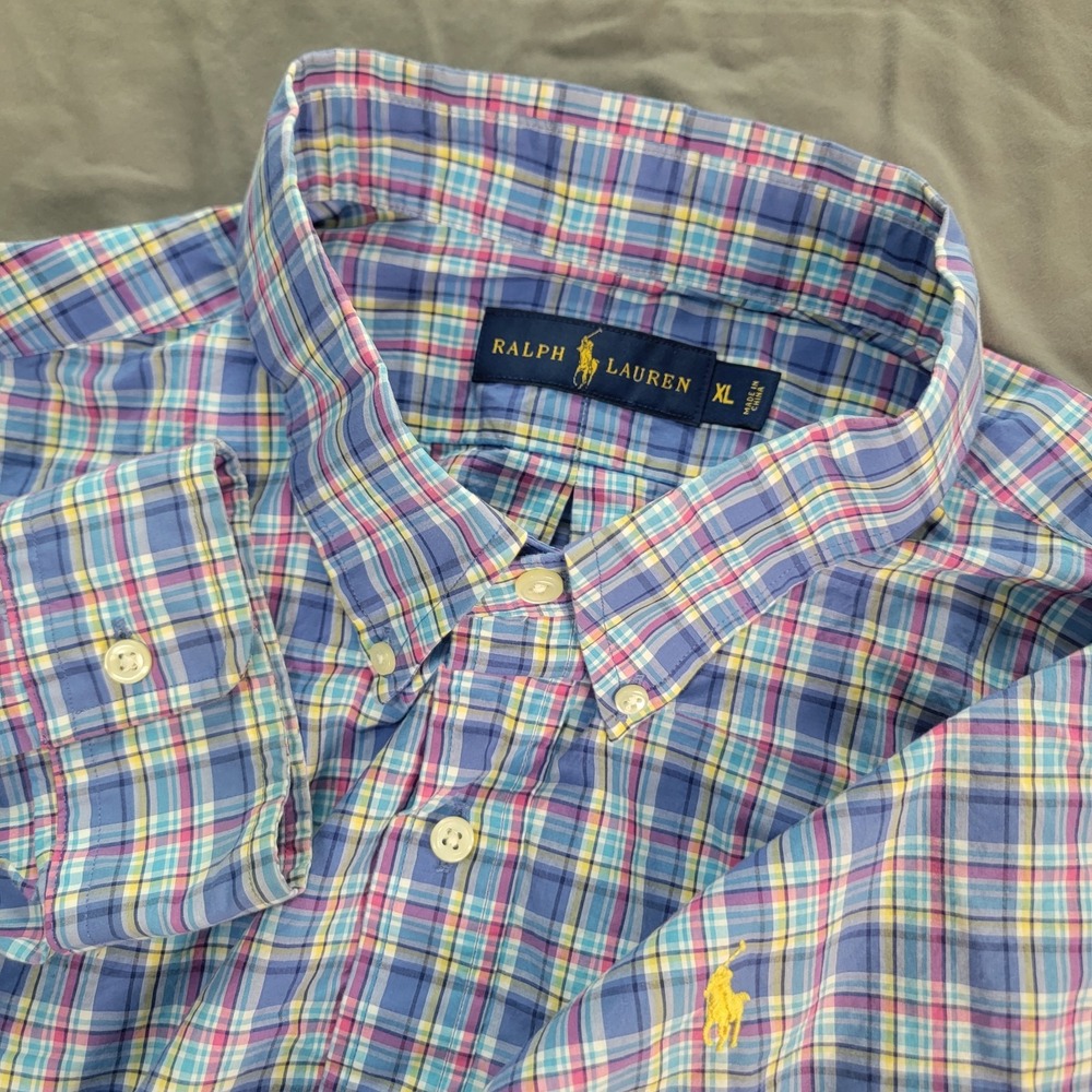 Ralph Lauren Button Down Long Sleeve Shirt Men's XL Blue Multicolor Easter